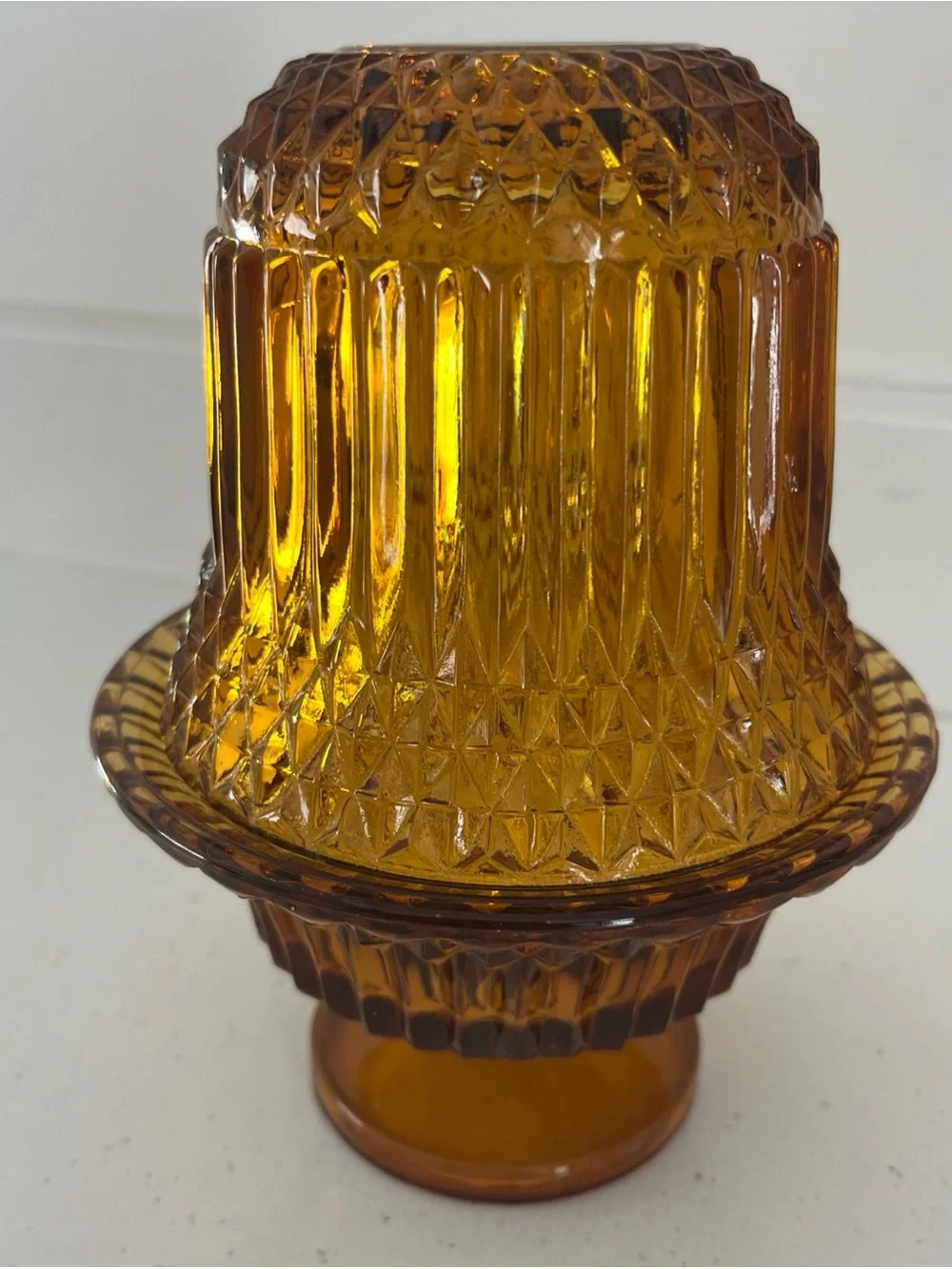 Vintage Indiana Glass Amber Diamond Point Fairy Lamp
